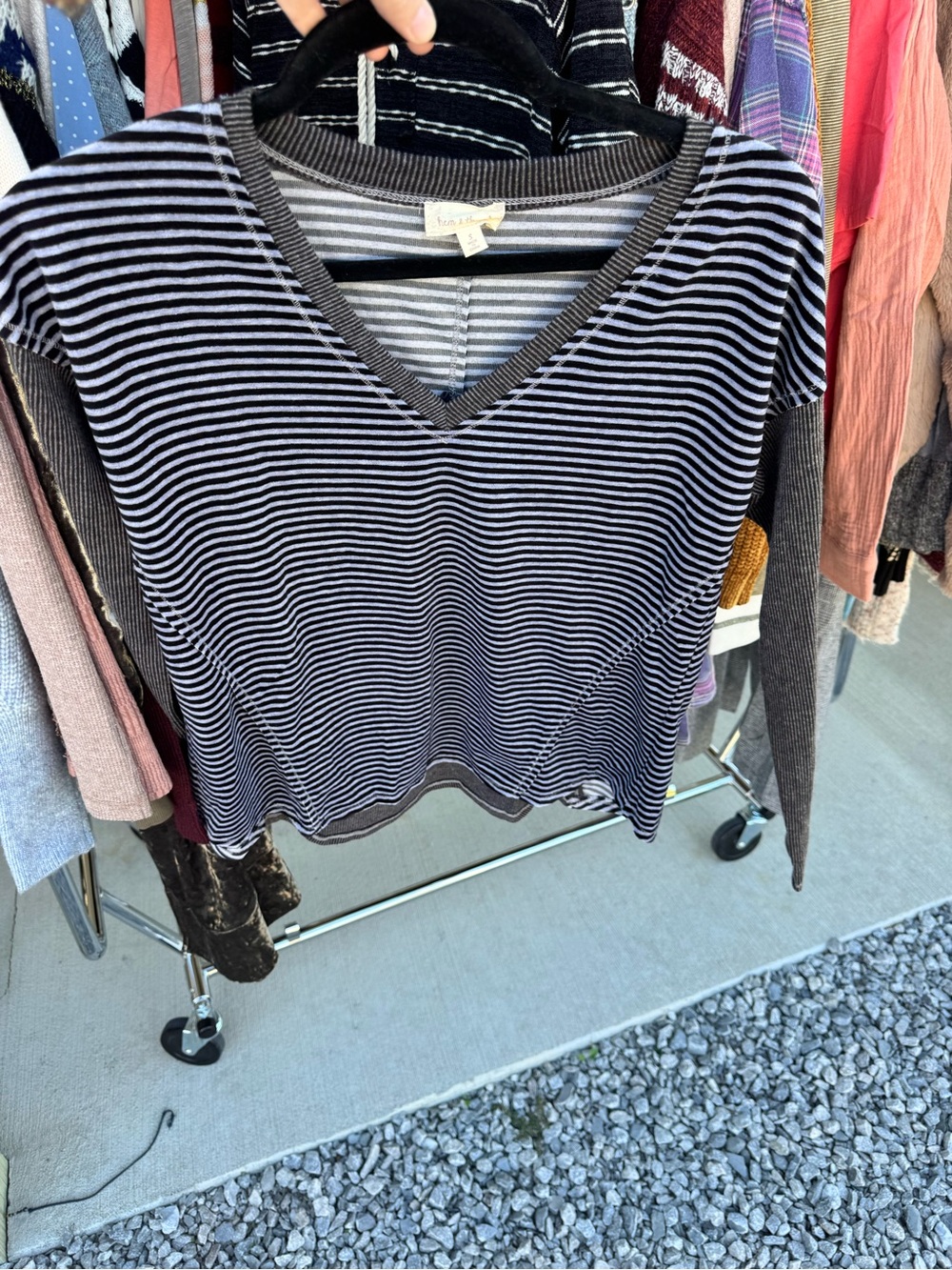 Hem & Thread Black and White Striped V-Neck Sweater